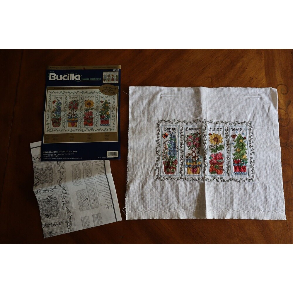 Finished Cross Stitch Teacup Stack Candamar 50804 8"x20" Vintage 1994 Completed